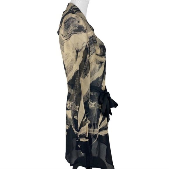 Andrew Marc Women's Tan GEO Print Sheer Button Down Swim Cover-Up Dress 8/C36 - Picture 3 of 10